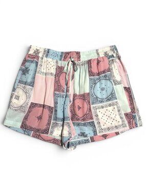 Nina Parker Women's Trendy Plus Size White Pink Printed Bandana Shorts 1X